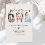 Invitación Minimalist "ONE" First Birthday Photo Girl<br><div class="desc">Celebrate your baby girl’s first birthday with this modern and minimalist invitation design. The word ONE is displayed in bold, light brown letters with space to showcase three of your favorite photos of your little one. Simply upload rectangular-cropped photos for the best fit in Zazzle’s editor. A chic and timeless...</div>
