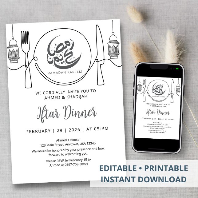 Invitación Minimalist One Line Art Ramadan Iftar Dinner (Subido por el creador)