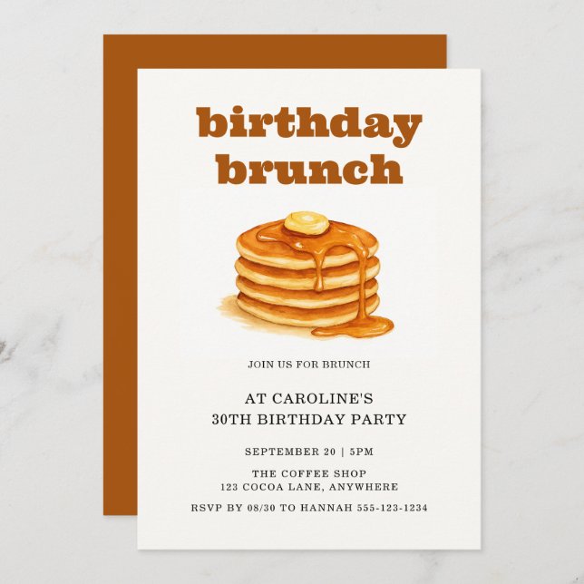 Invitación Minimalist Pancakes 30th Adult Birthday Brunch (Anverso / Reverso)