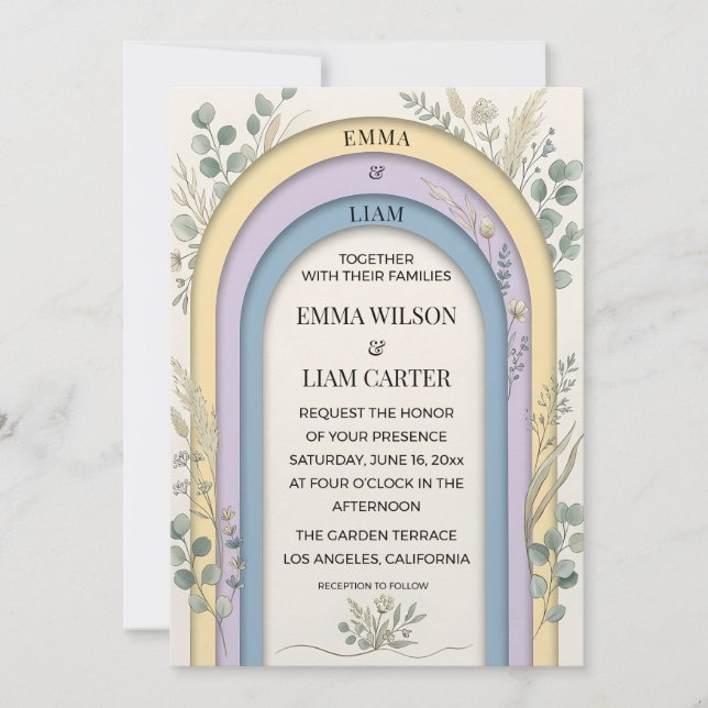 Invitación Minimalist Pastel Arch Frame Botanical Wedding (Anverso)