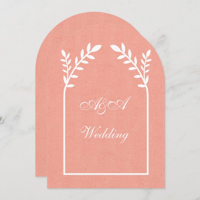 Invitación Minimalist Peach and White Arch Wedding  (Anverso / Reverso)