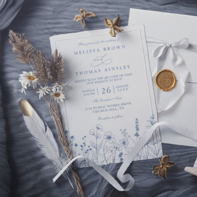 Invitación Minimalist Periwinkle Wildflowers QR Code Wedding (Subido por el creador)