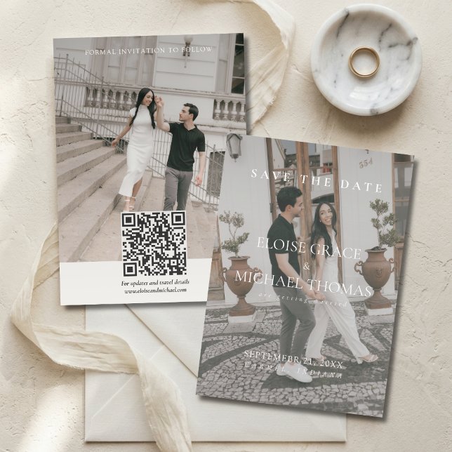 Invitación Minimalist Photo Classic QR Code Save The Date  (Minimalist Photo Classic QR Code Save The Date Invitation)