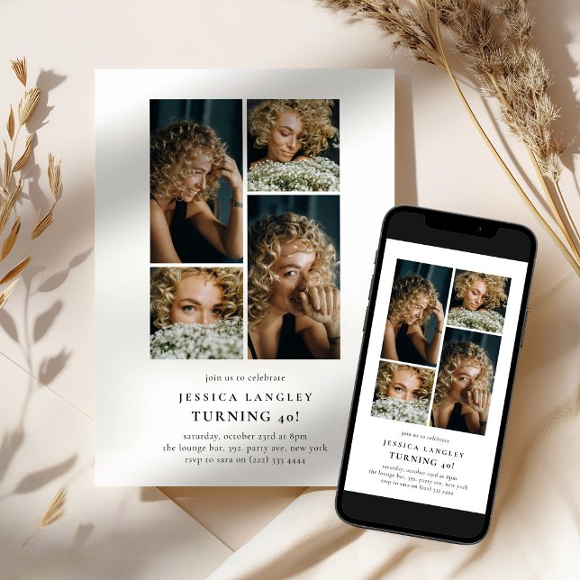 Invitación Minimalist Photo Collage 40th Birthday (Subido por el creador)