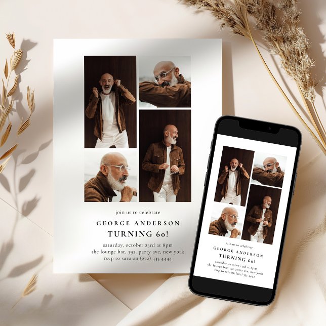 Invitación Minimalist Photo Collage 60th Birthday (Subido por el creador)