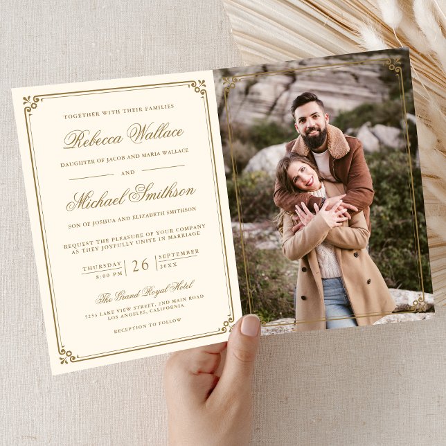Invitación Minimalist Photo Cream Gold QR Code Wedding (Subido por el creador)