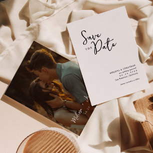 Invitación Minimalist Photo Script Wedding Save the Date