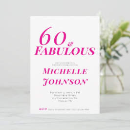 Invitación Minimalist Pink 60 & Fabulous 60th Birthday Party