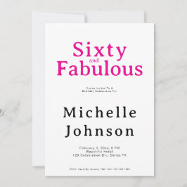 Invitación Minimalist Pink 60 & Fabulous 60th Birthday Party