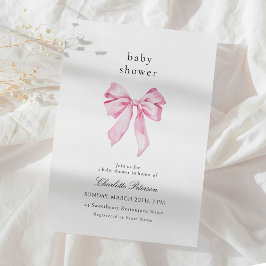 Invitación Minimalist Pink Bow Baby Shower Invitation