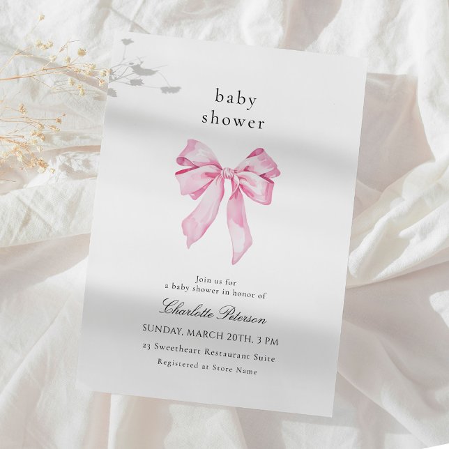 Invitación Minimalist Pink Bow Baby Shower Invitation (Subido por el creador)