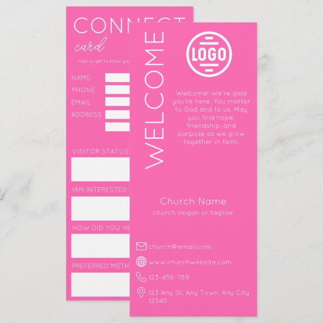 Invitación Minimalist Pink Church Connection Card (Anverso / Reverso)