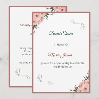 Invitación Minimalist Pink Floral Bridal Shower Invitation,