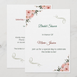 Invitación Minimalist Pink Floral Bridal Shower Invitation,
