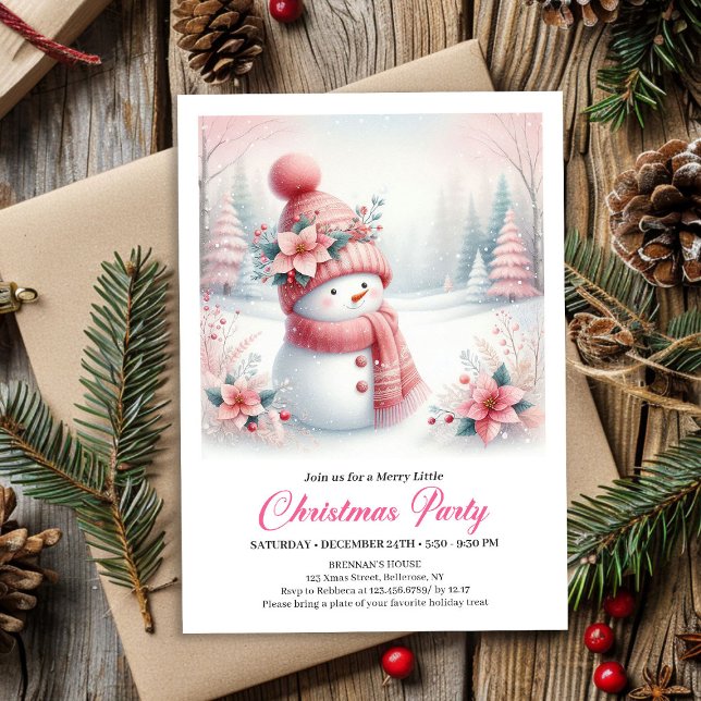 Invitación Minimalist Pink Snowman Kids Editable Digital Xmas (Minimalist Pink Snowman Kids Editable Digital Christmas Invitation

)