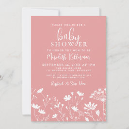 Invitación Minimalist Pink Wildflower Baby Shower