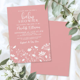 Invitación Minimalist Pink Wildflower Baby Shower