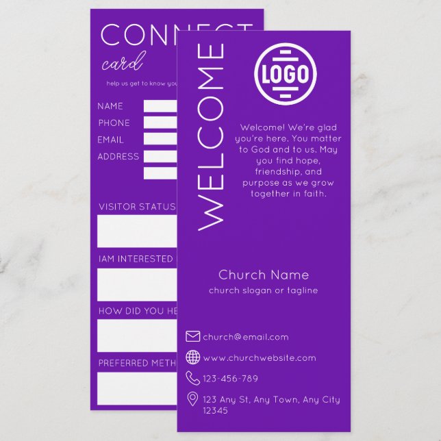 Invitación Minimalist Purple Church Connection Card (Anverso / Reverso)