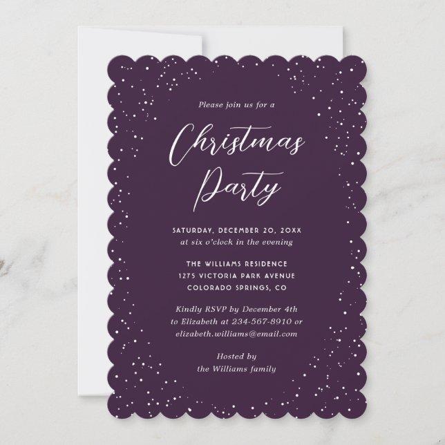 Invitación Minimalist Purple Snowy Christmas Party (Anverso)