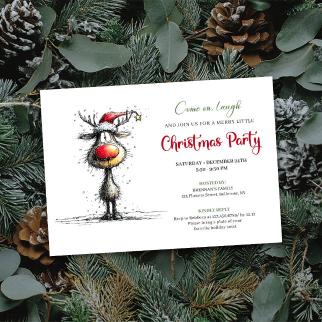 Invitación Minimalist quirky reindeer holiday party invite (Minimalist quirky reindeer holiday party invite

)