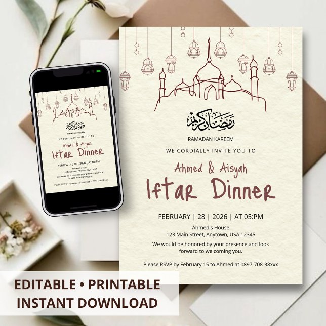 Invitación Minimalist Ramadan Kareem Iftar Dinner Invitation (Subido por el creador)