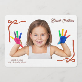 Invitación Minimalist Red Bows Blessing Christmas Handwriting