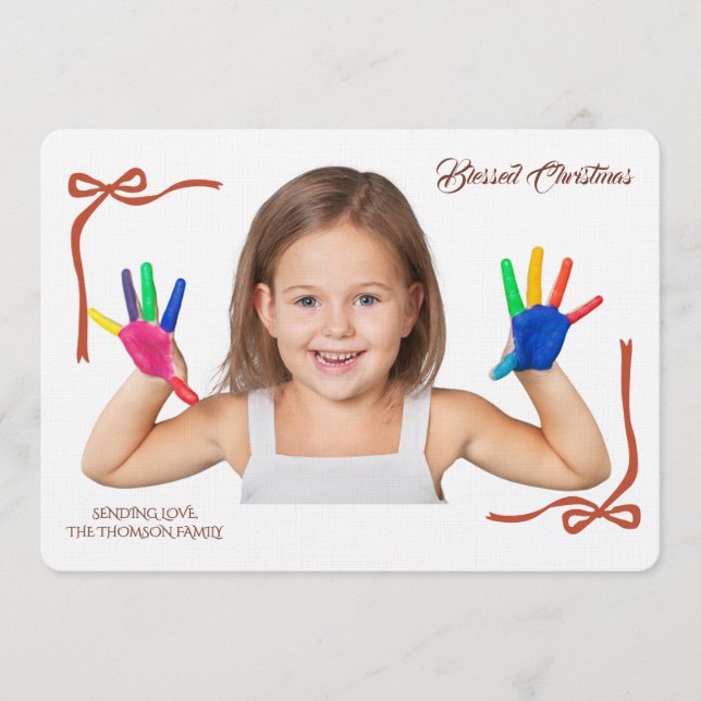 Invitación Minimalist Red Bows Blessing Christmas Handwriting (Anverso)