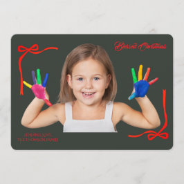 Invitación Minimalist Red Bows Blessing Christmas Handwriting