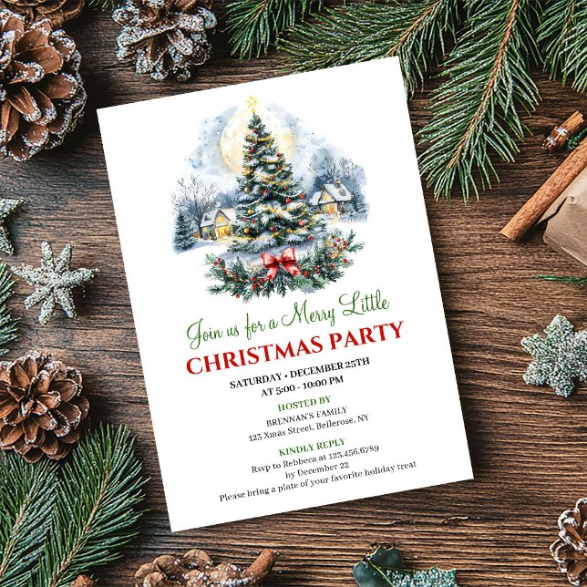 Invitación Minimalist Red Green Christmas Scene Digital  (Minimalist Red Green Christmas Scene Digital Invite)