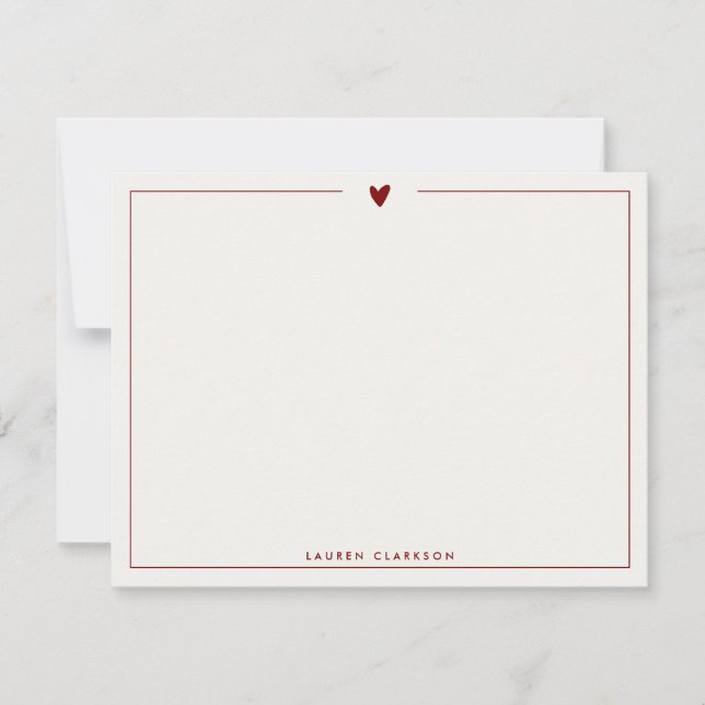 Invitación Minimalist Red Heart Stationery Note Card (Anverso)