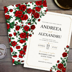 Invitación Minimalist Red Rose Elegant Floral Classic Rose