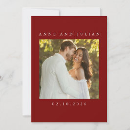 Invitación Minimalist Red Wedding Invitation with a photo
