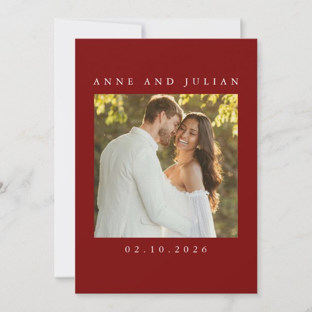Invitación Minimalist Red Wedding Invitation with a photo (Anverso)