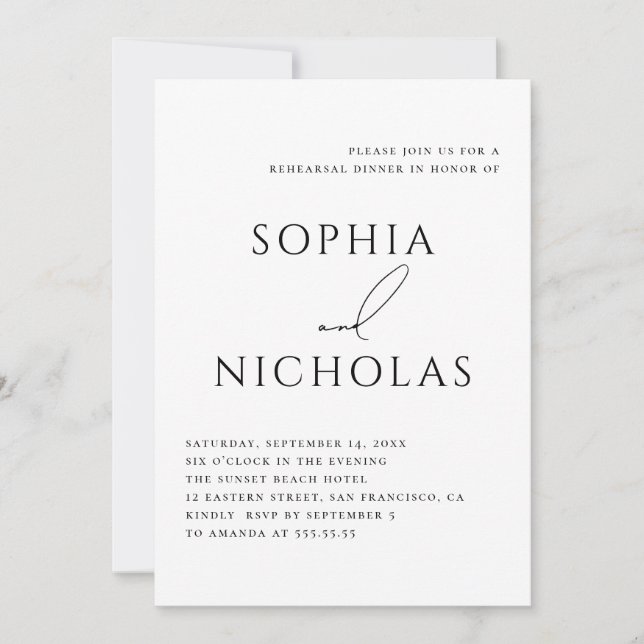 Invitación Minimalist Rehearsal Dinner | Elegant Typography (Anverso)