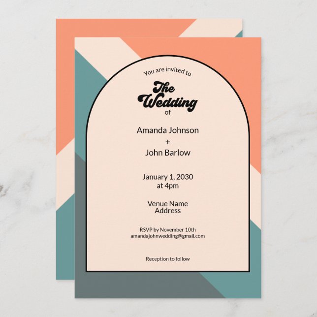 Invitación Minimalist Retro Orange Geometric The Wedding Of (Anverso / Reverso)
