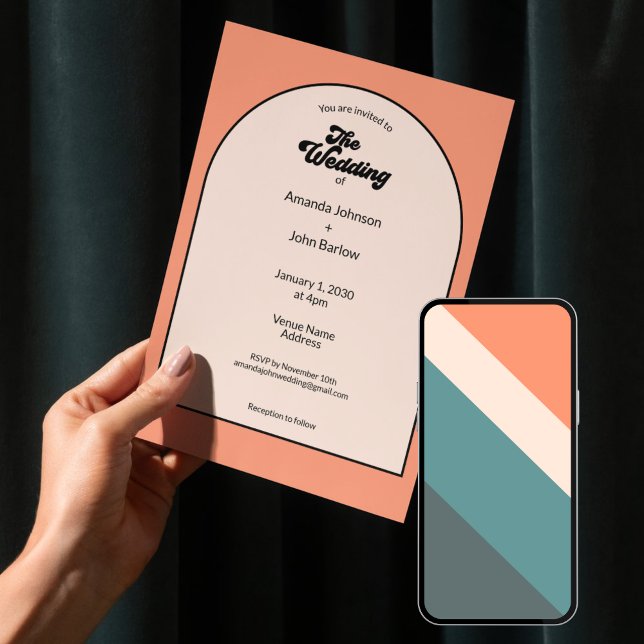 Invitación Minimalist Retro Orange Pastel The Wedding Of (Minimalist Retro Orange Pastel The Wedding Of Invitation)