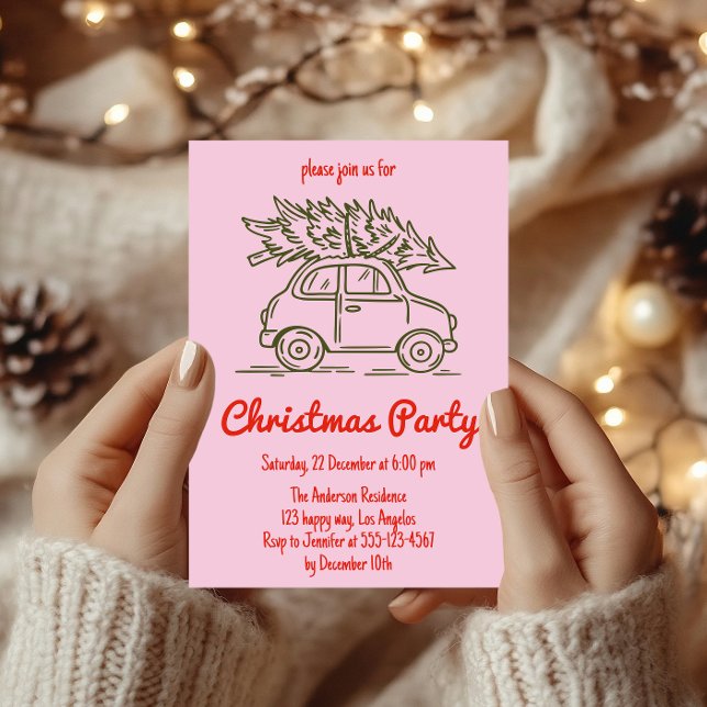 Invitación Minimalist Retro Pink Christmas Party Invitation  (Subido por el creador)