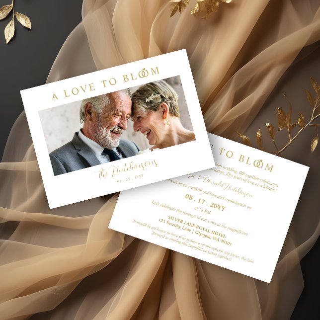 Invitación Minimalist Romantic Wedding Photo Anniversary Gold (Minimalist Romantic Wedding Photo Anniversary in Faux Gold Invitations Cards. )