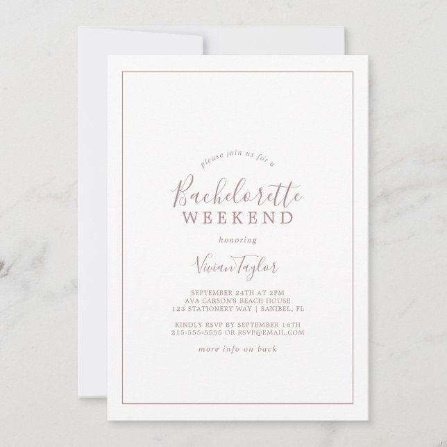 Invitación Minimalist Rose Gold Bachelorette Weekend (Anverso)