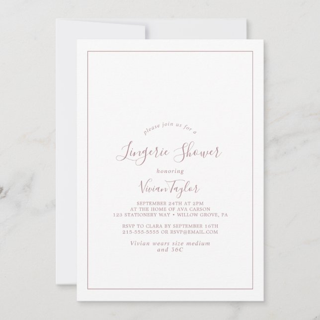 Invitación Minimalist Rose Gold Lingerie Shower Invitation (Anverso)