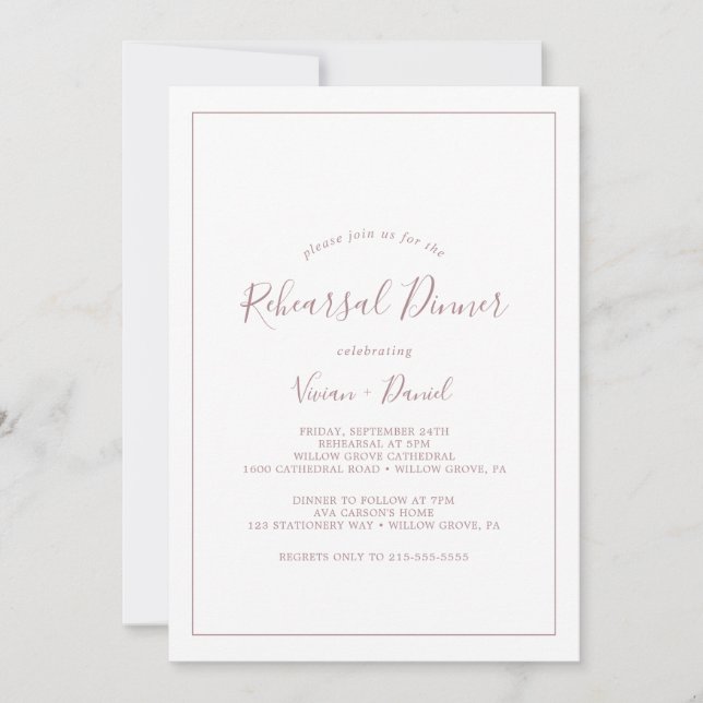 Invitación Minimalist Rose Gold Rehearsal Dinner Invitation (Anverso)