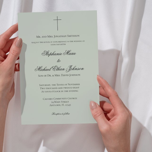 Invitación MINIMALIST Sage Green Cross Formal Wedding (MINIMALIST Sage Green Cross Formal Wedding Invitation)