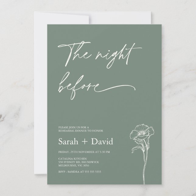Invitación Minimalist Sage Green Floral Rehearsal Dinner  (Anverso)