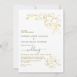 Invitación Minimalist Sage Green Gold Flowers Wedding