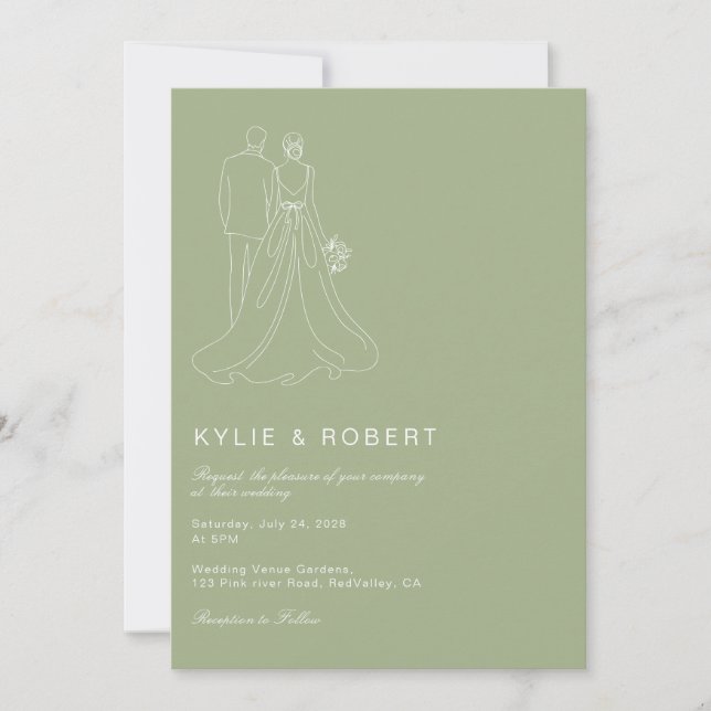 Invitación Minimalist Sage Green Romantic Couple Wedding (Anverso)