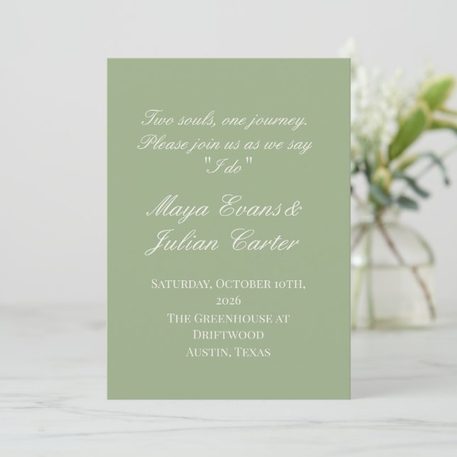 Invitación  Minimalist Sage Green & Warm White Wedding  (Anverso de pie)