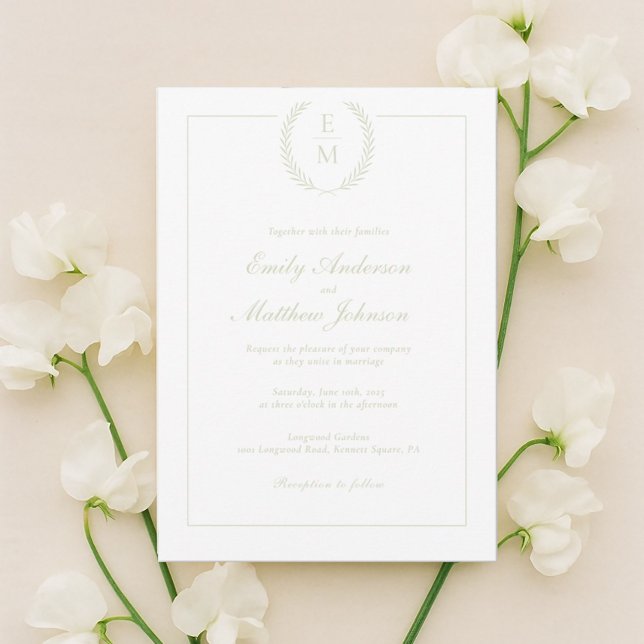 Invitación Minimalist Sage Laurel Wedding Invitation (Subido por el creador)
