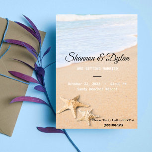 Invitación Minimalist Sandy Beach Starfish Wedding Invitation