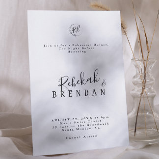Invitación Minimalist Script Floral Monogram Rehearsal Dinner