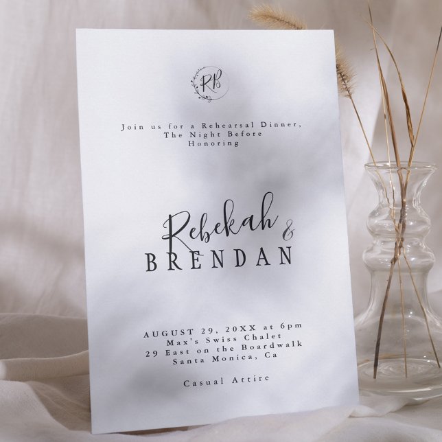 Invitación Minimalist Script Floral Monogram Rehearsal Dinner (Subido por el creador)